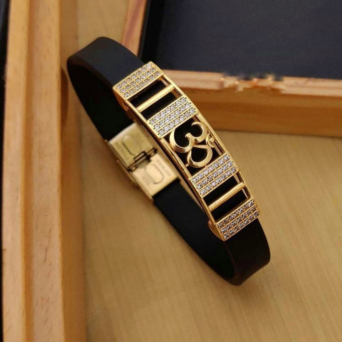 Black Leather Gold Bracelet With Leather Strap Bow Premium Gold
