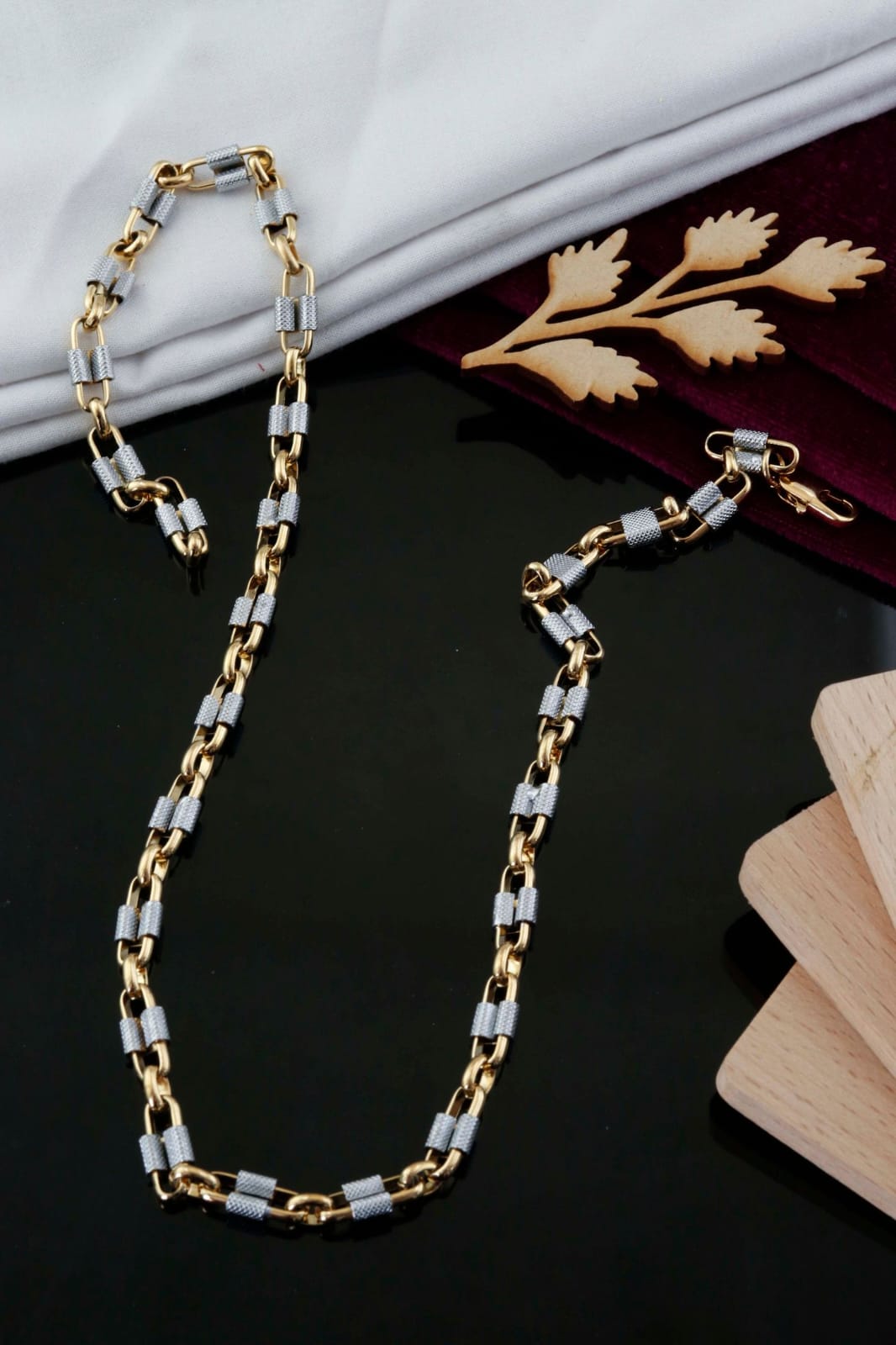 Lock Design Gold Silver Chain