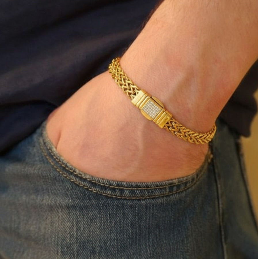 Lucifer Gold Diamond Lock Mens Loose Bracelet