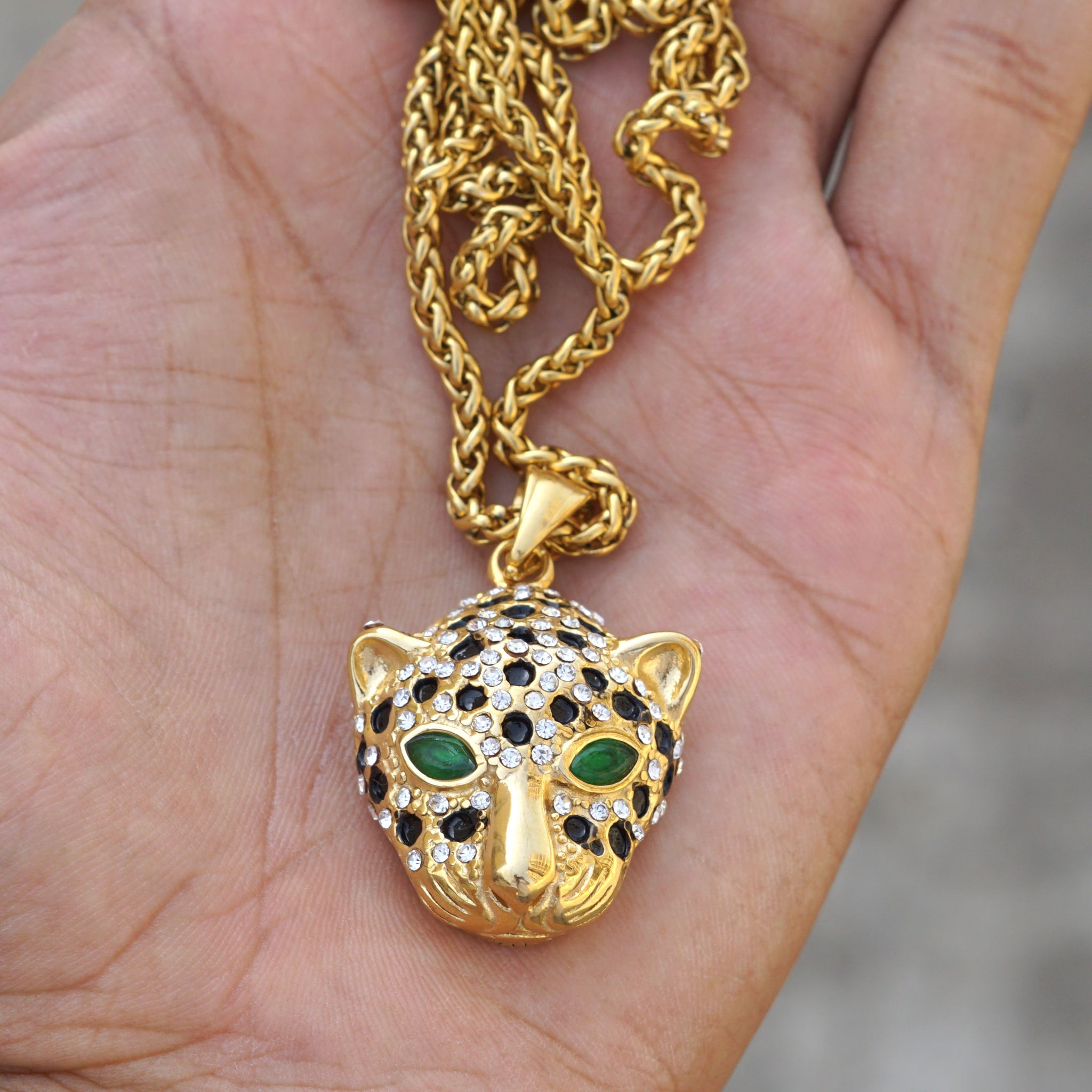 Jaguar Head Gold Chain Pendant Set For Men