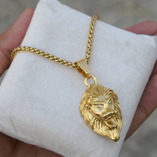 Lion Head Gold Chain Pendant Set For Men