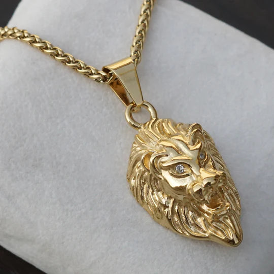 Lion Head Gold Chain Pendant Set For Men