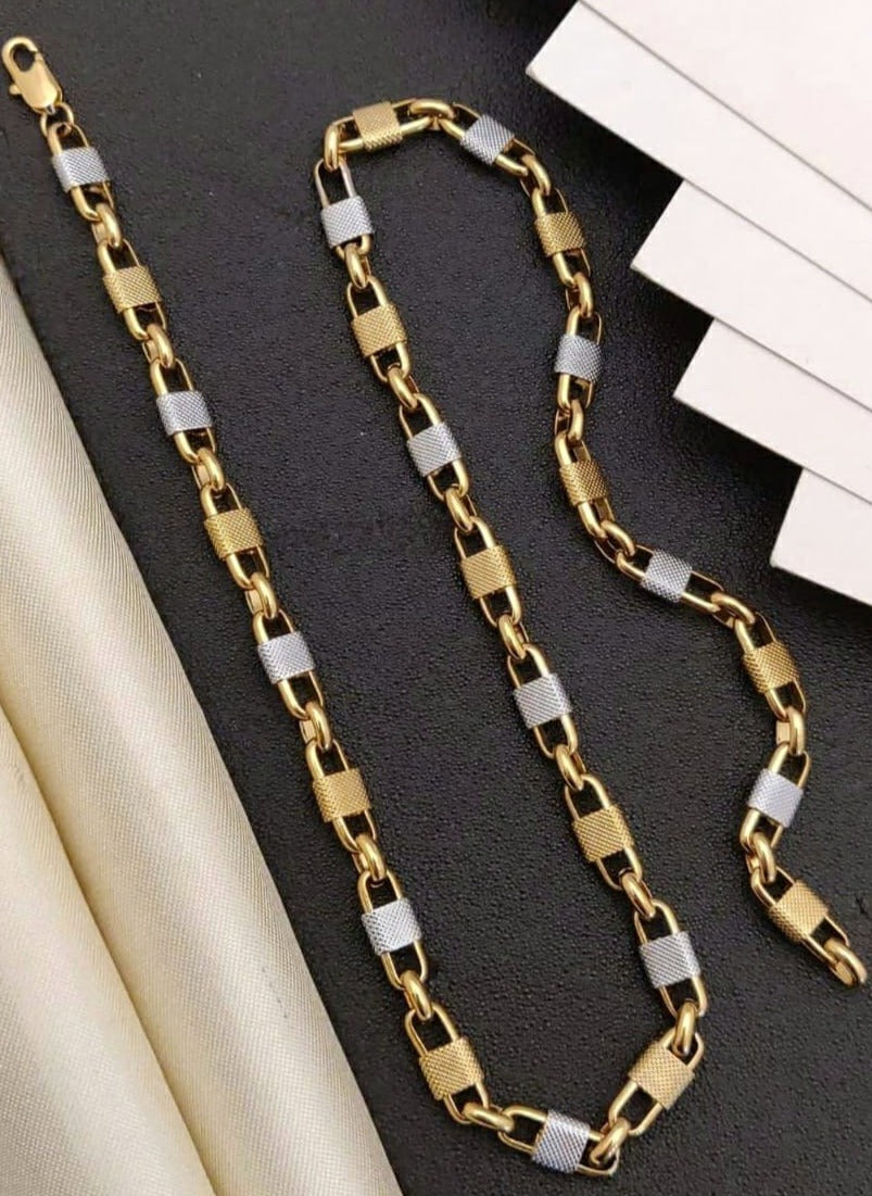 Lock Design Gold Silver Chain